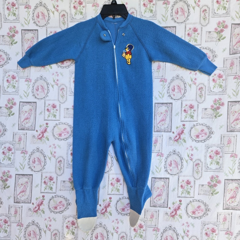 Vintage Disney‎ Winnie The Pooh Blue Fleece Footed Sleeper Pajamas Size 3T